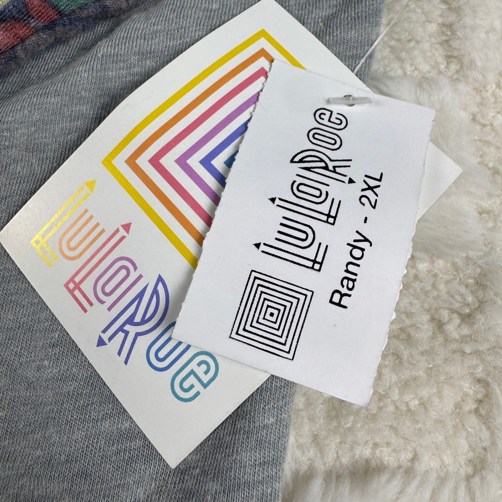 LuLaRoe Randy 2XL Gray Raglan Baseball Tee Multi-Color Geometric Pattern NWT - Picture 2 of 12